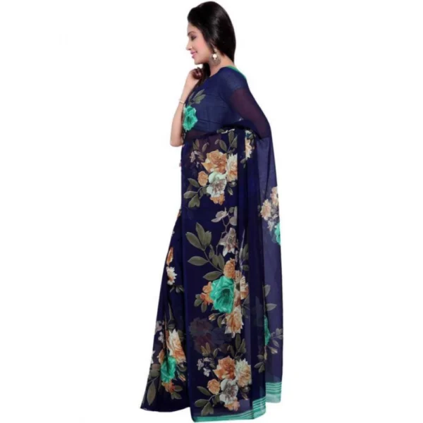 Women's Faux Georgette Printed Saree With Unstitched Blouse 5.5Mtr (Blue) - Image 3