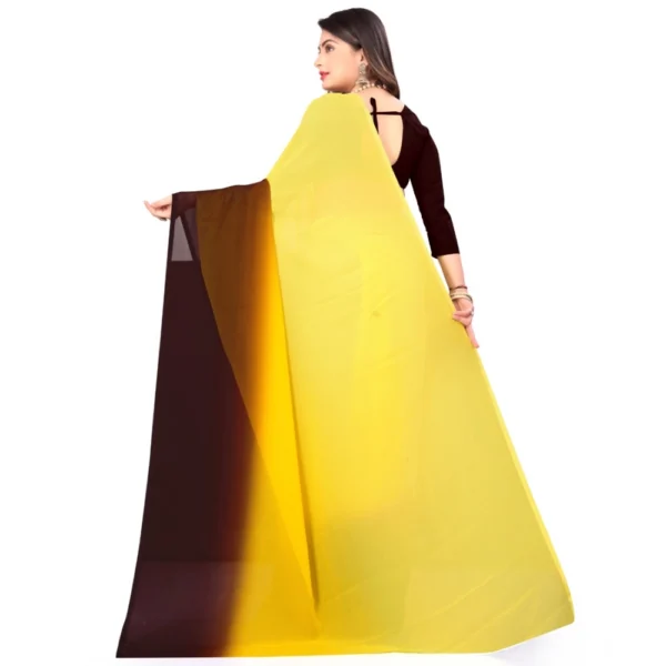 Women's Georgette Solid Saree With Unstitched Blouse 5.5Mtr (Yellow) - Image 2