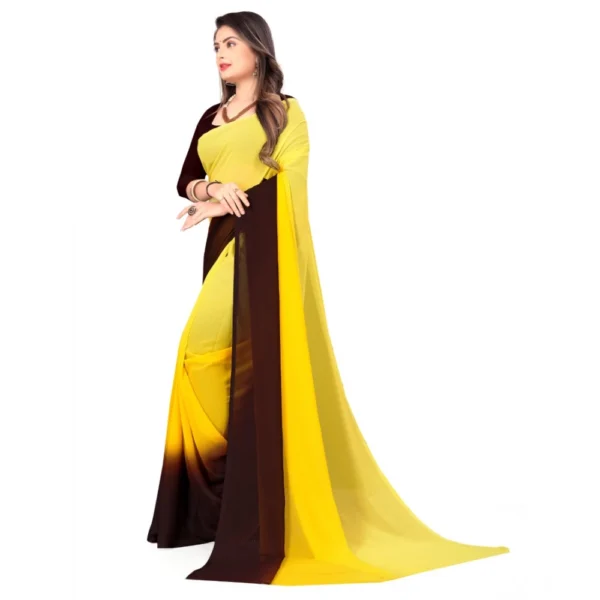 Women's Georgette Solid Saree With Unstitched Blouse 5.5Mtr (Yellow) - Image 3