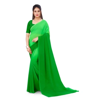 Women's Georgette Solid Saree With Unstitched Blouse 5.5Mtr (Green)