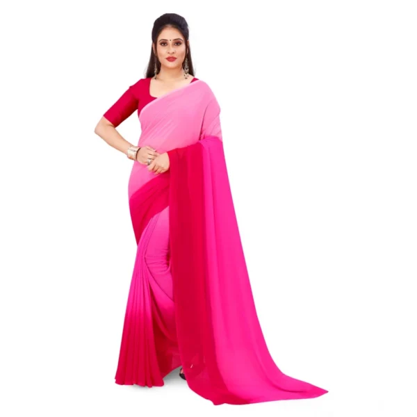 Women's Georgette Solid Saree With Unstitched Blouse 5.5Mtr (Pink) - Image 2