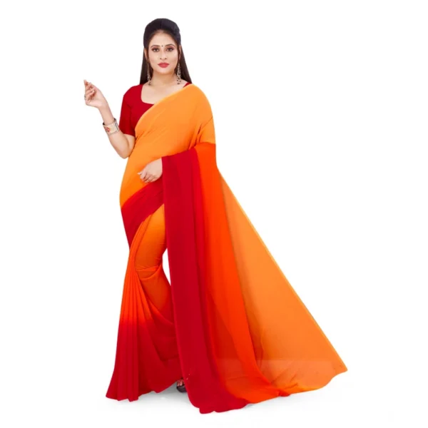 Women's Georgette Solid Saree With Unstitched Blouse 5.5Mtr (Orange) - Image 3