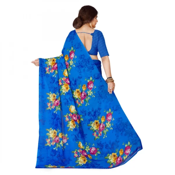 Women's Faux Georgette Printed Saree With Unstitched Blouse 5.5Mtr (Blue) - Image 2