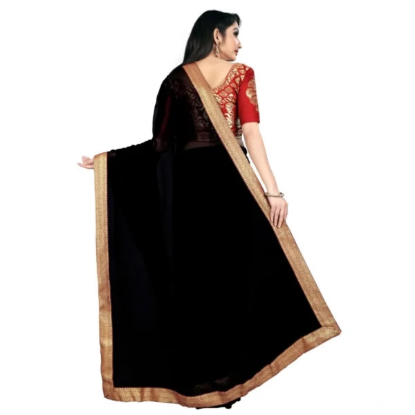 Women's Chiifon Saree Printed Saree With Unstitched Blouse 5.5Mtr (Black) - Image 2
