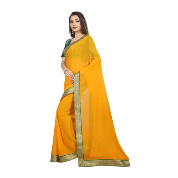 Women's Chiifon Saree Printed Saree With Unstitched Blouse 5.5Mtr (Yellow) - Image 3