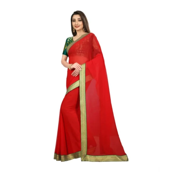Women's Chiifon Saree Printed Saree With Unstitched Blouse 5.5Mtr (Red) - Image 3
