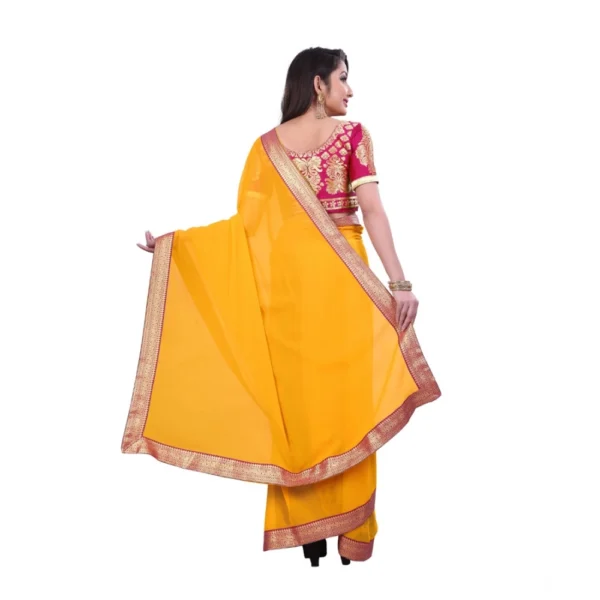 Women's Chiifon Saree Printed Saree With Unstitched Blouse 5.5Mtr (Yellow) - Image 2