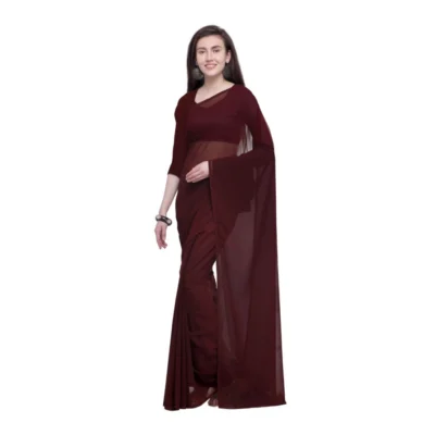 Women's Dyed Solid Saree With Unstitched Blouse 5.5Mtr (Brown)