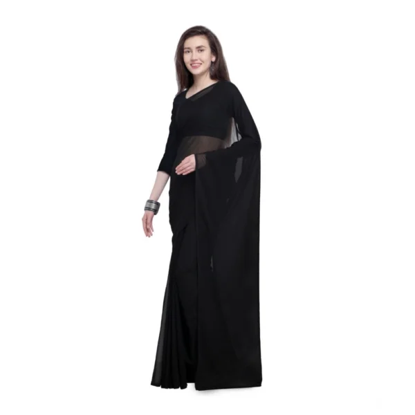 Women's Dyed Solid Saree With Unstitched Blouse 5.5Mtr (Black) - Image 3