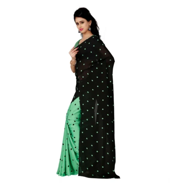 Women's Georgette Printed Saree With Unstitched Blouse 5.5Mtr (Green) - Image 3