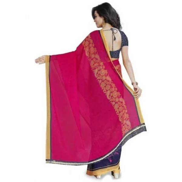 Women's Faux Georgette Printed Saree With Unstitched Blouse 5.5Mtr (Pink) - Image 2