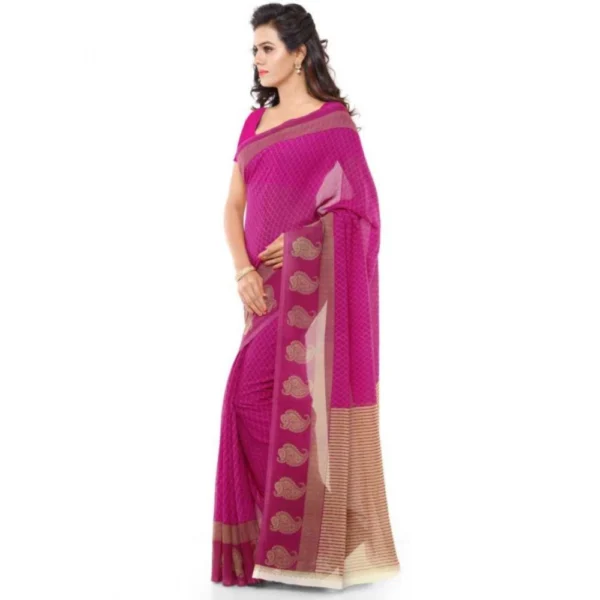 Women's Faux Georgette Printed Saree With Unstitched Blouse 5.5Mtr (Pink) - Image 3