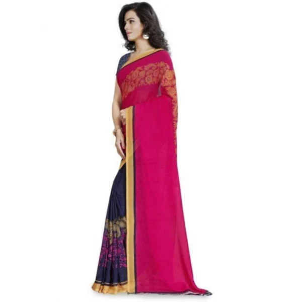 Women's Faux Georgette Printed Saree With Unstitched Blouse 5.5Mtr (Pink) - Image 3
