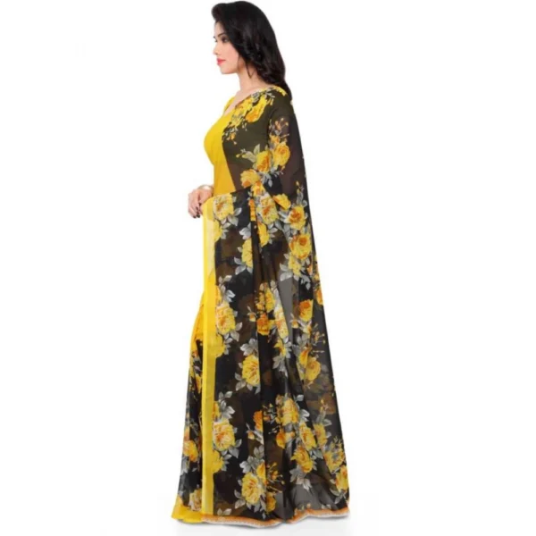Women's Faux Georgette Printed Saree With Unstitched Blouse 5.5Mtr (Yellow) - Image 3