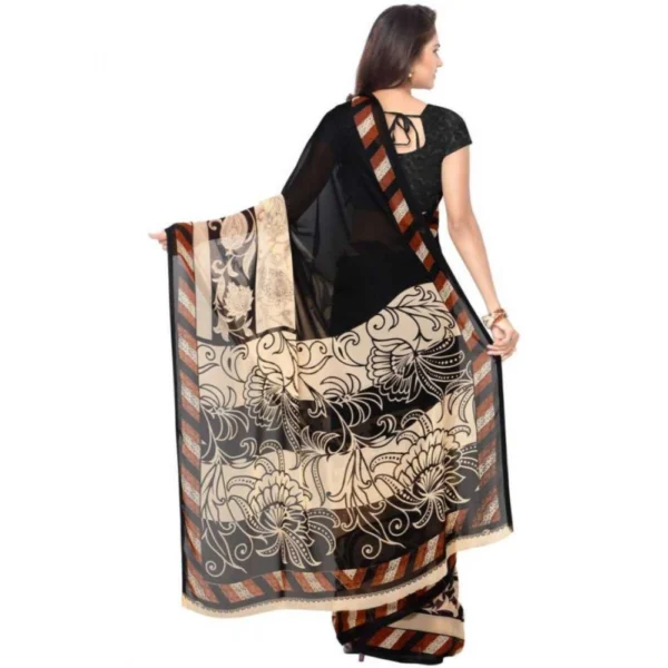 Women's Faux Georgette Printed Saree With Unstitched Blouse 5.5Mtr (Black) - Image 2