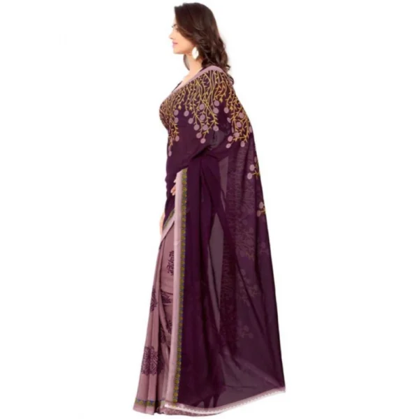 Women's Faux Georgette Printed Saree With Unstitched Blouse 5.5Mtr (Wine) - Image 3