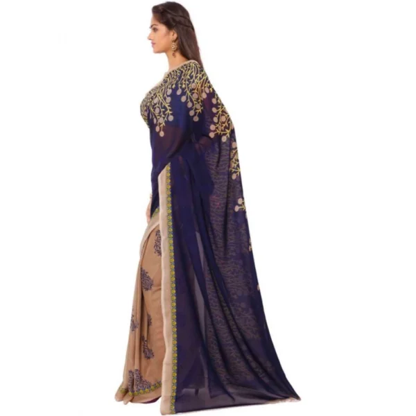 Women's Faux Georgette Printed Saree With Unstitched Blouse 5.5Mtr (Blue) - Image 3