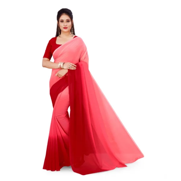 Women's Georgette Solid Saree With Unstitched Blouse 5.5Mtr (Pink) - Image 3