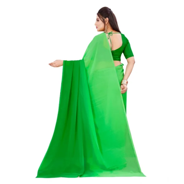 Women's Georgette Solid Saree With Unstitched Blouse 5.5Mtr (Green) - Image 2