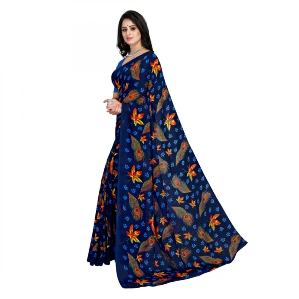 Women's Faux Georgette Printed Saree With Unstitched Blouse 5.5Mtr (Blue) - Image 3