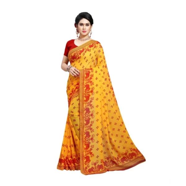 Women's Georgette Printed Saree With Unstitched Blouse 5.5Mtr (Red)