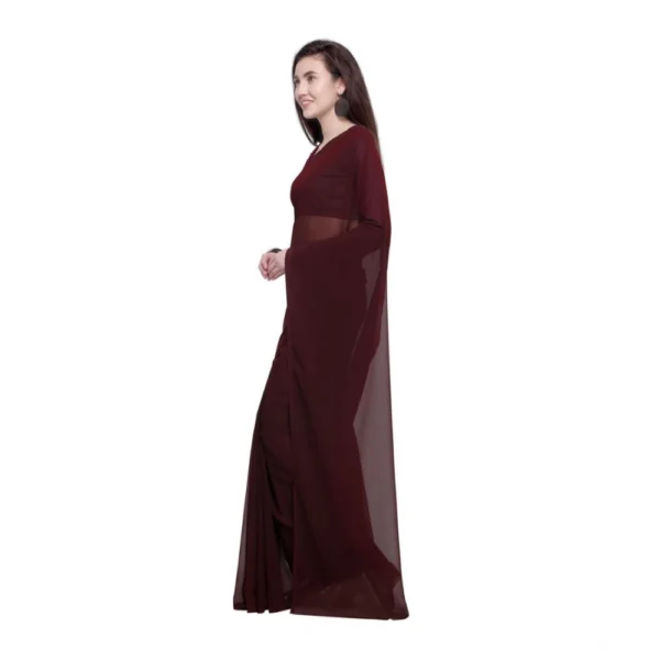 Women's Dyed Solid Saree With Unstitched Blouse 5.5Mtr (Brown) - Image 3