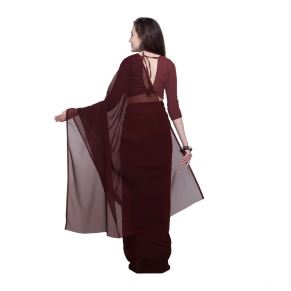 Women's Dyed Solid Saree With Unstitched Blouse 5.5Mtr (Brown) - Image 2