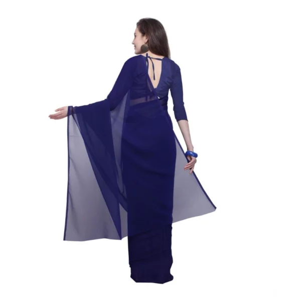 Women's Dyed Solid Saree With Unstitched Blouse 5.5Mtr (Dark Blue) - Image 2