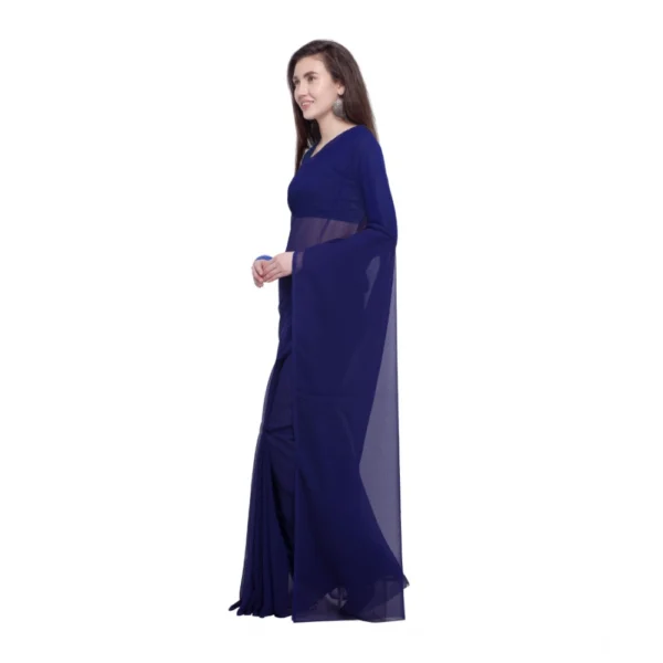 Women's Dyed Solid Saree With Unstitched Blouse 5.5Mtr (Dark Blue) - Image 3