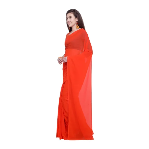 Women's Dyed Solid Saree With Unstitched Blouse 5.5Mtr (Orange) - Image 3