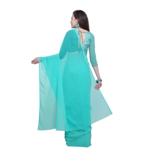 Women's Dyed Solid Saree With Unstitched Blouse 5.5Mtr (Seablue) - Image 2