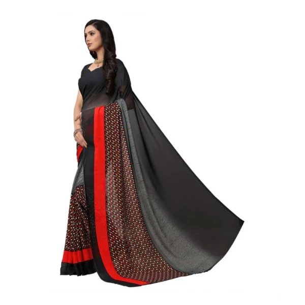 Women's Georgette Printed Saree With Unstitched Blouse 5.5Mtr (Black) - Image 3