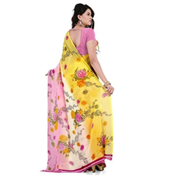 Women's Faux Georgette Printed Saree With Unstitched Blouse 5.5Mtr (Pink) - Image 2
