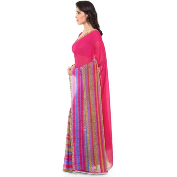 Women's Faux Georgette Printed Saree With Unstitched Blouse 5.5Mtr (Pink) - Image 3