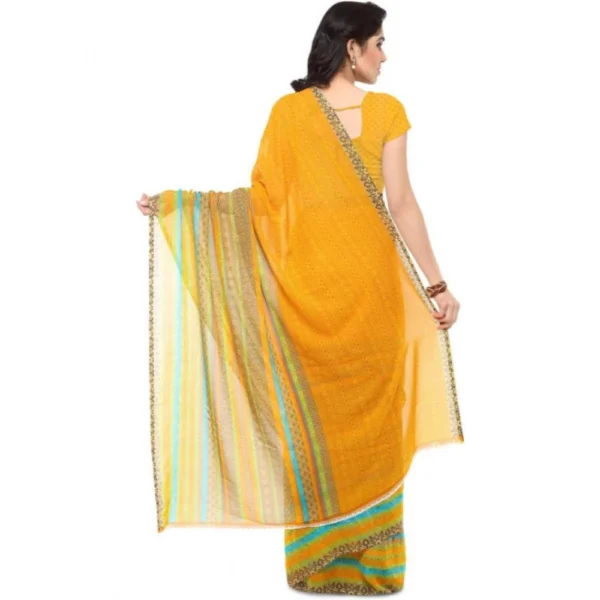 Women's Faux Georgette Printed Saree With Unstitched Blouse 5.5Mtr (Yellow) - Image 2