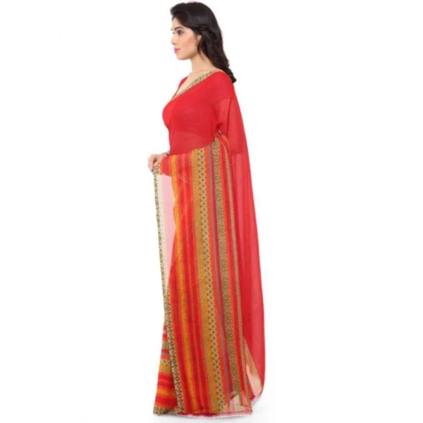 Women's Faux Georgette Printed Saree With Unstitched Blouse 5.5Mtr (Red) - Image 3