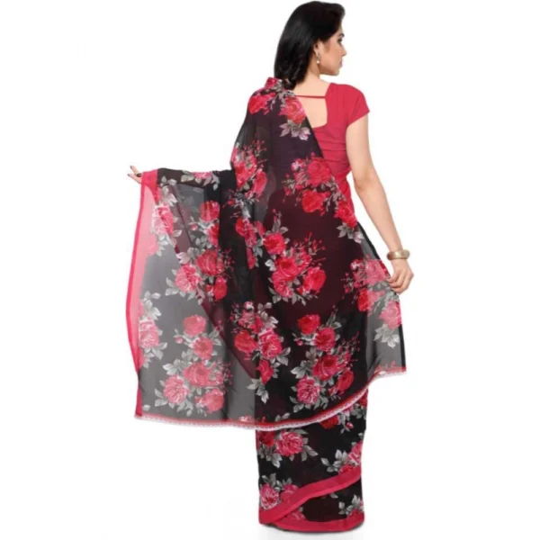 Women's Faux Georgette Printed Saree With Unstitched Blouse 5.5Mtr (Pink) - Image 2