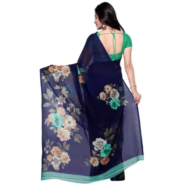 Women's Faux Georgette Printed Saree With Unstitched Blouse 5.5Mtr (Blue) - Image 2