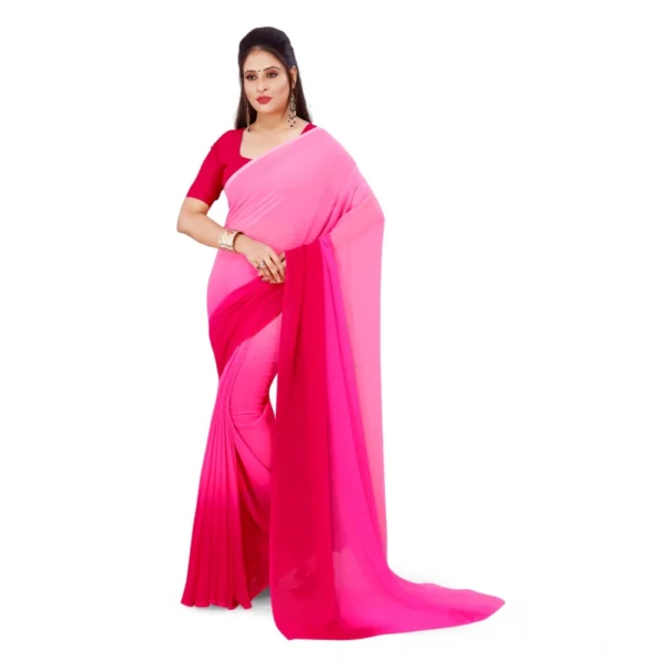 Women's Georgette Solid Saree With Unstitched Blouse 5.5Mtr (Pink) - Image 3