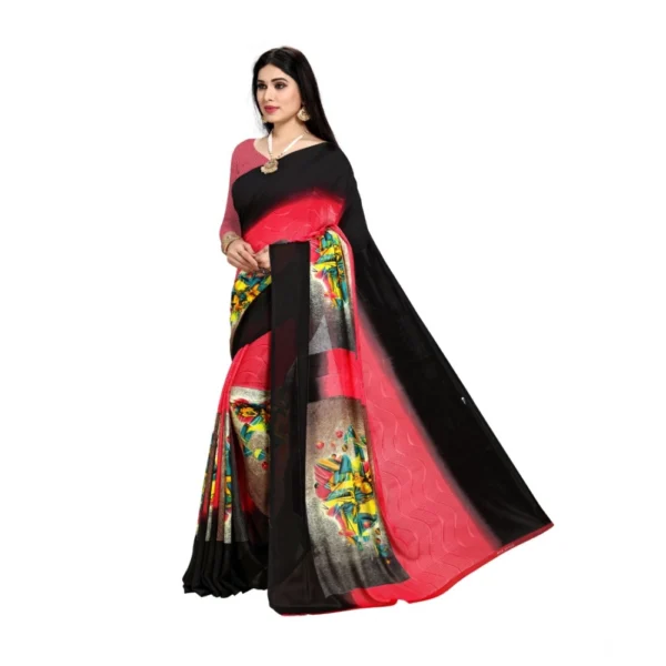 Women's Georgette Printed Saree With Unstitched Blouse 5.5Mtr (Pink) - Image 3