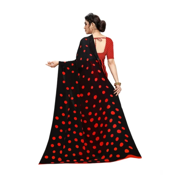 Women's Georgette Printed Saree With Unstitched Blouse 5.5Mtr (Red) - Image 2