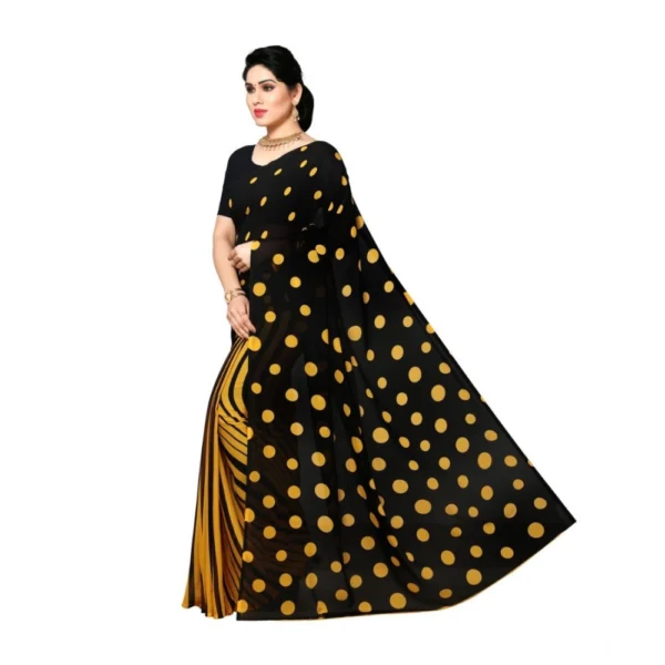 Women's Georgette Printed Saree With Unstitched Blouse 5.5Mtr (Yellow) - Image 3