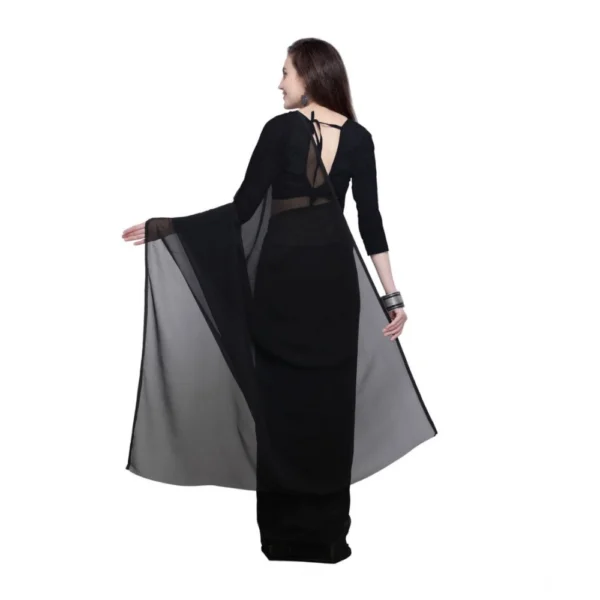 Women's Dyed Solid Saree With Unstitched Blouse 5.5Mtr (Black) - Image 2