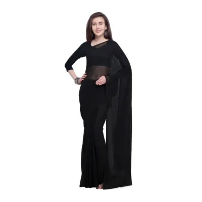 Women's Dyed Solid Saree With Unstitched Blouse 5.5Mtr (Black)