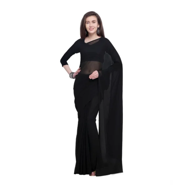 Women's Dyed Solid Saree With Unstitched Blouse 5.5Mtr (Black)