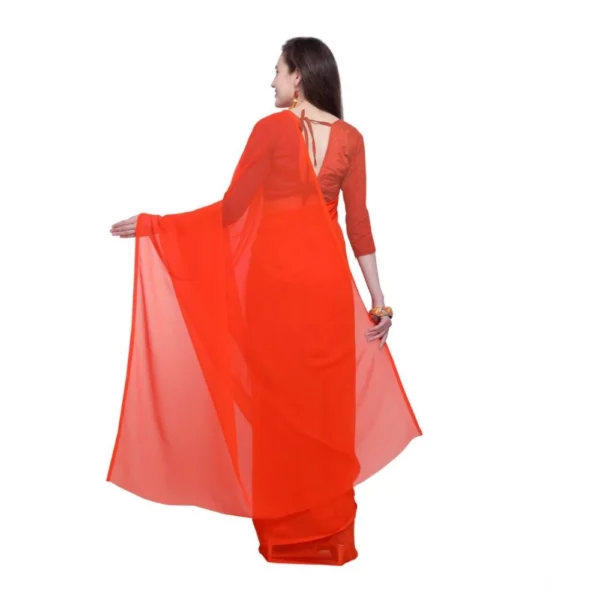 Women's Dyed Solid Saree With Unstitched Blouse 5.5Mtr (Orange) - Image 2