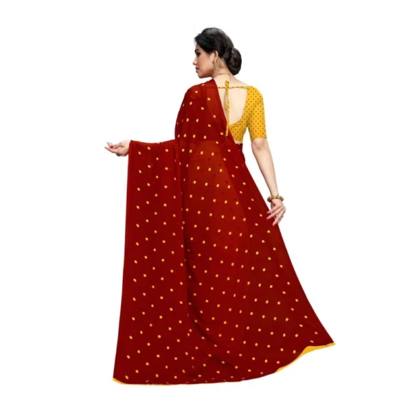 Women's Georgette Printed Saree With Unstitched Blouse 5.5Mtr (Red) - Image 2
