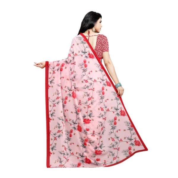 Women's Georgette Printed Saree With Unstitched Blouse 5.5Mtr (Peach) - Image 2