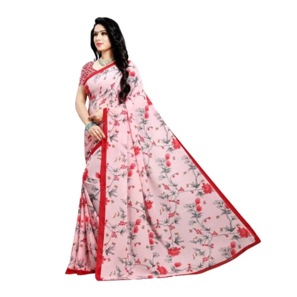 Women's Georgette Printed Saree With Unstitched Blouse 5.5Mtr (Peach) - Image 3