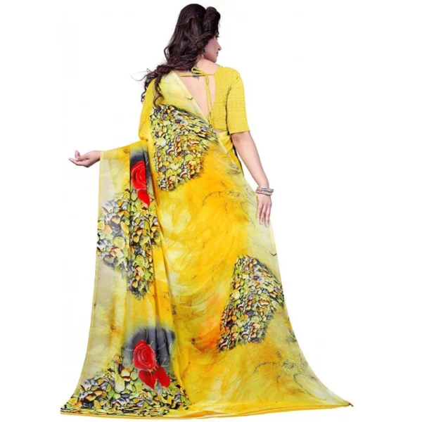 Women's Faux Georgette Printed Saree With Unstitched Blouse 5.5Mtr (Yellow) - Image 2